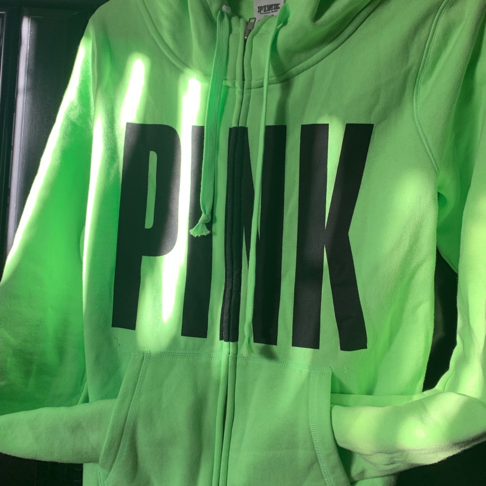 Victoria Secret PINK Neon Zip Up Sweater 💚